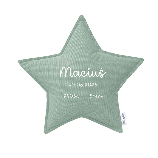Poduszka gwiazdka personalizowana metryczka imię dziecka MINT