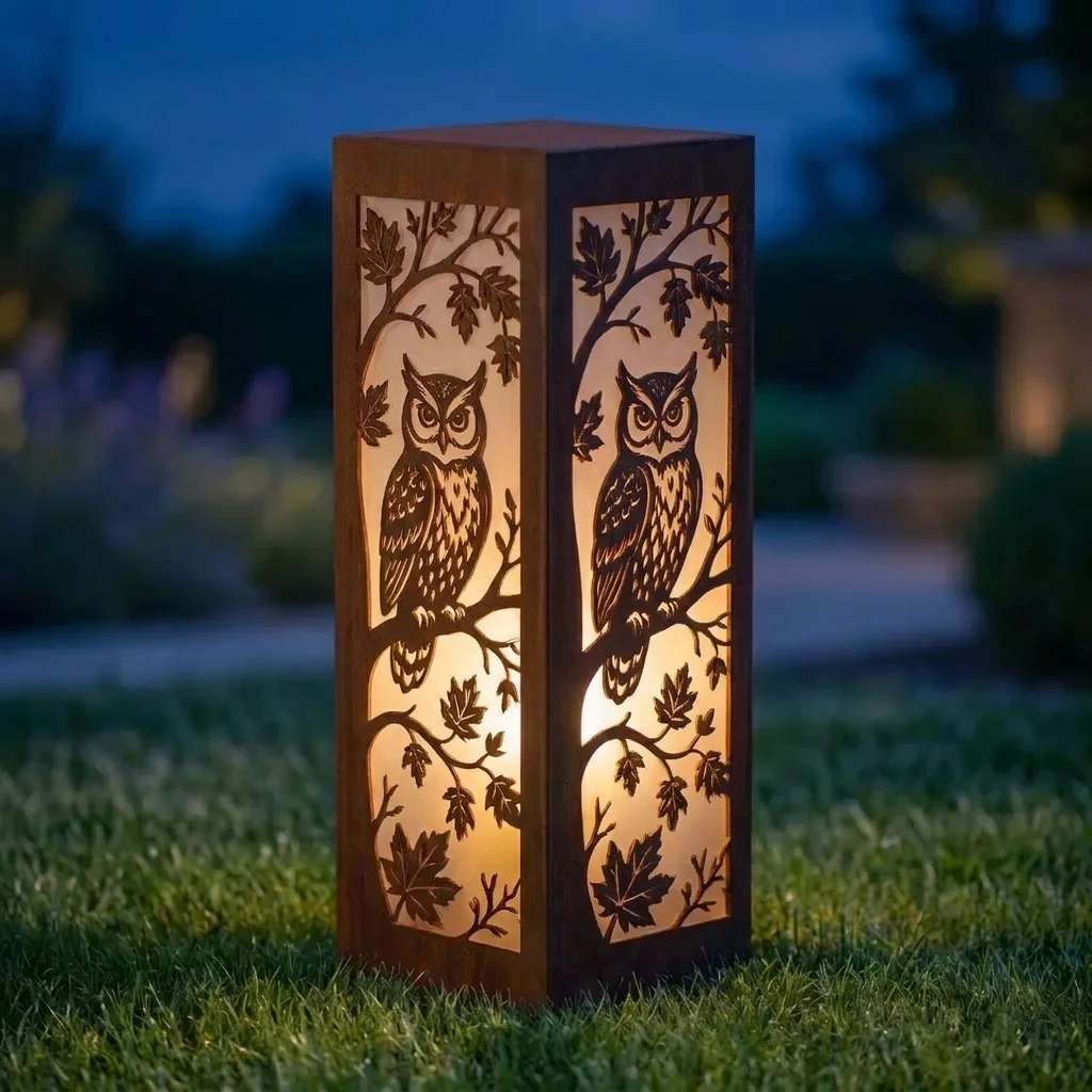 Sowa o Zmierzchu – Metalowy Lampion Ogrodowy LAM-47347