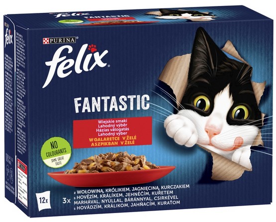 Purina Felix Fantastic Fantastic Wiejskie Smaki w galaretce kurczak/wołowina/królik/jagnięcina saszetki 12x85g