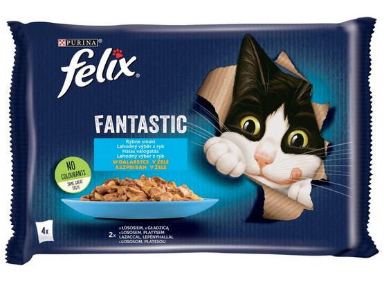 Purina Felix Fantastic Fantastic Rybne Smaki łosoś/gładzica w galaretce saszetki 4x85g