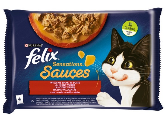 Purina Felix Fantastic Sensations Sauces Wiejskie Smaki indyk/jagnięcina w sosie saszetki 4x85g