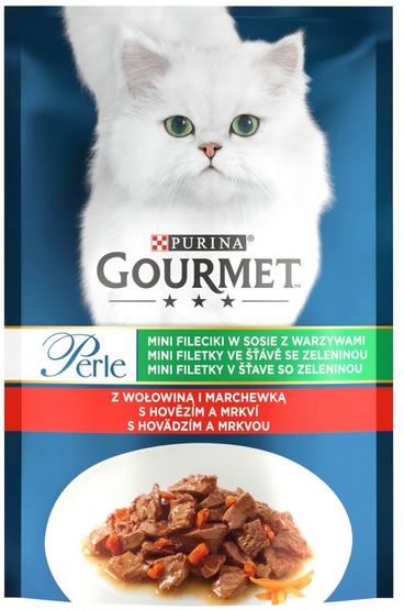 Purina Gourmet Perle mini fileciki mokra karma dla kota z wołowiną i marchewkš 85g