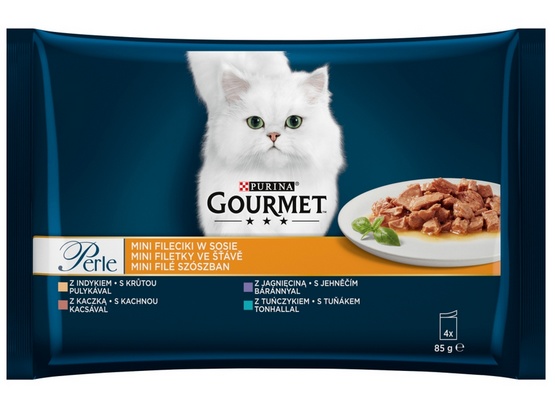 PURINA Gourmet Perle Karma dla kota fileciki w sosie Ind/kacz/tuń/jag  4 x 85g