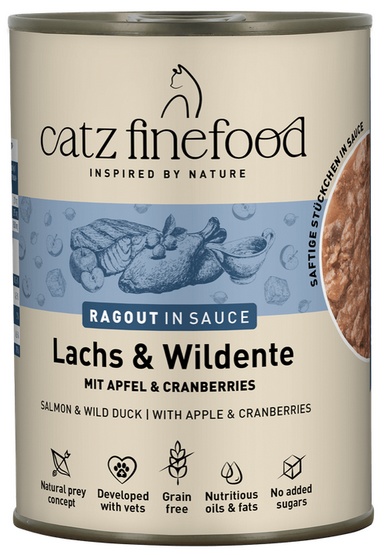 Pakiet catz finefood Ragout, 24 x 380 g - Nr. 605: Łosoś z dziką kaczką