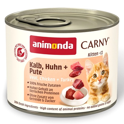 Megapakiet Animonda Carny Kitten, 24 x 200 g - Cielęcina, kurczak i indyk