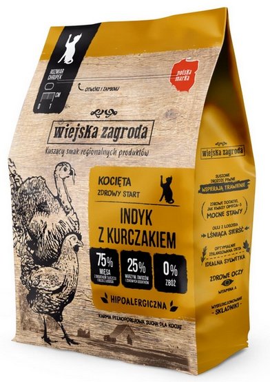 Wiejska Zagroda Indyk z Kurczakiem 400 g sucha karma dla kociąt
