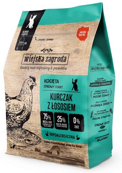 Wiejska Zagroda Kurczak z Łososiem 400g sucha karma dla kociąt