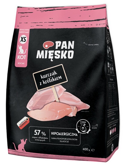 PAN MIĘSKO Kurczak z królikiem XS (kocię) - sucha karma dla kota - 400g