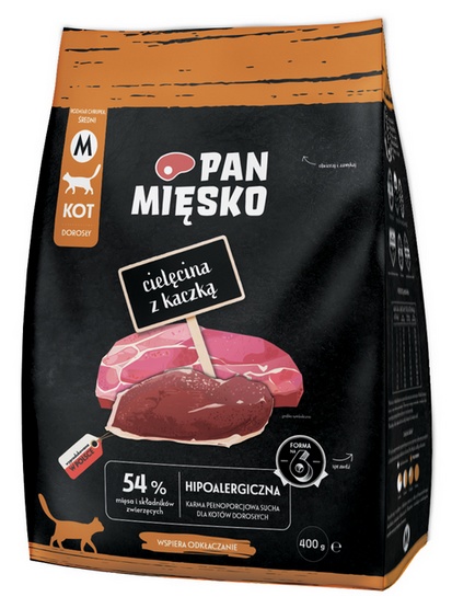 PAN MIĘSKO Cielęcina z kaczką dla kotów chrupki M 400 g