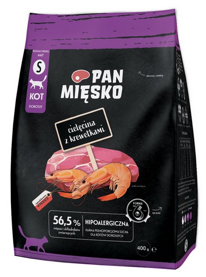 PAN MIĘSKO Cielęcina z krewetkami dla kotów chrupki S 400 g