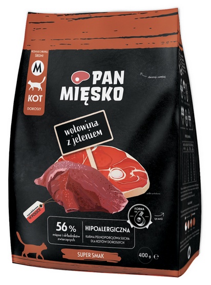 PAN MIĘSKO Wołowina z jeleniem dla kotów chrupki M 400 g