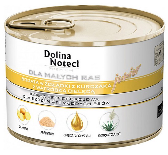 Dolina Noteci Premium Junior małe rasy żołądki kurczaka z wątróbką cielęcą 185 g x 10 szt