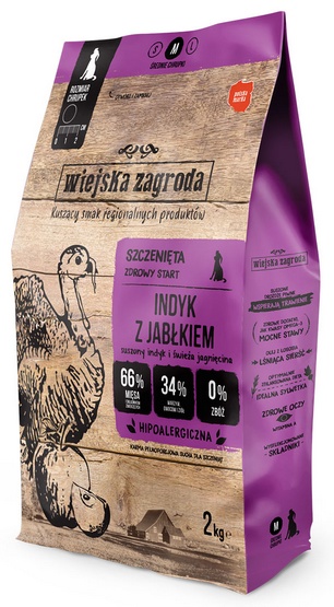 WIEJSKA ZAGRODA Indyk z jabłkiem M Szczenię- sucha karma dla psa - 2kg