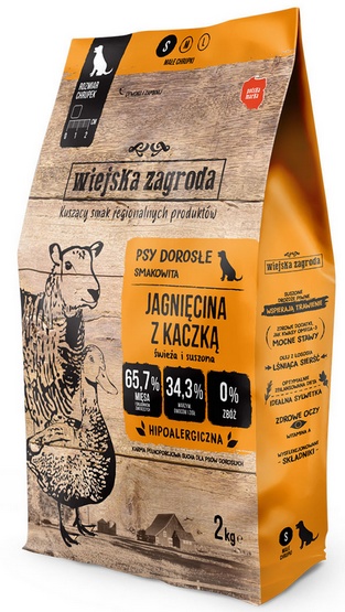 WIEJSKA ZAGRODA Jagnięcina z kaczką S - sucha karma dla psa - 2kg