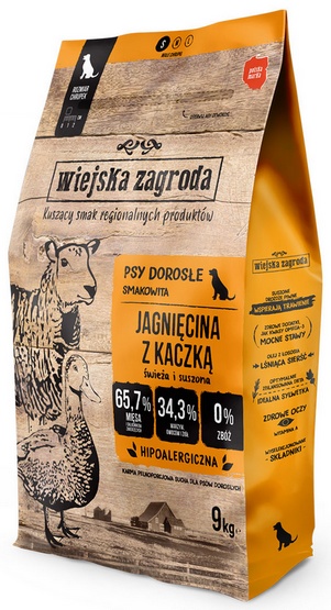 WIEJSKA ZAGRODA Jagnięcina z kaczką karma dla psów chrupki S 9 kg
