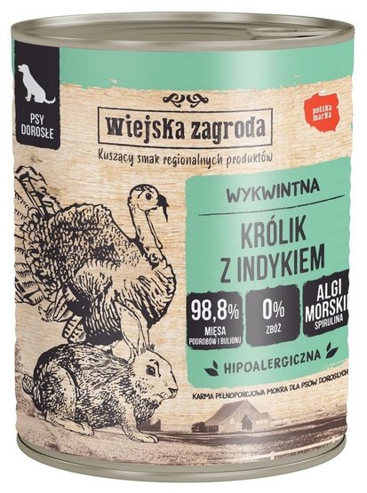 Wiejska Zagroda Wiejska Zagroda Mokra karma z królikiem i indykiem 800g
