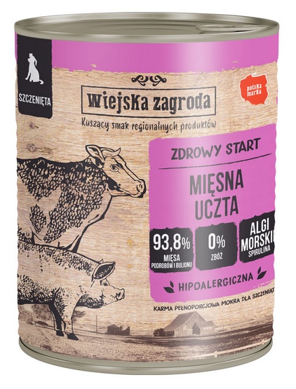 Alpha Spirit Wiejska Zagroda dla szczeniąt Mięsna uczta 800g