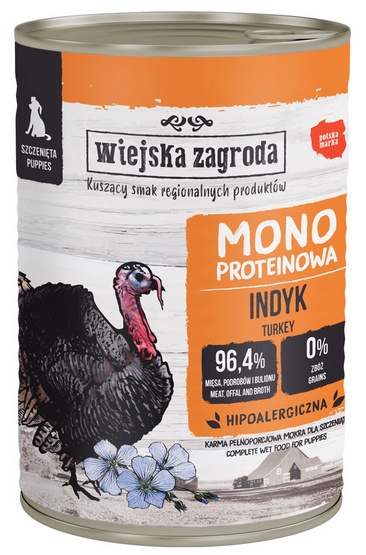WIEJSKA ZAGRODA - Karma monobiałkowa dla szczeniąt indyk puszka 400g