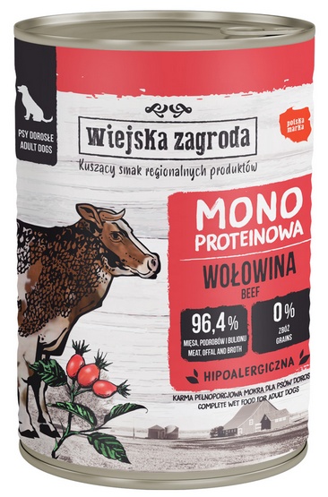 Wiejska Zagroda Monobiałkowa Mokra Karma Dla Psa z Wołowiną 400g