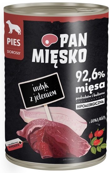 PAN MIĘSKO - Karma mokra dla psa indyk z jeleniem puszka 400g
