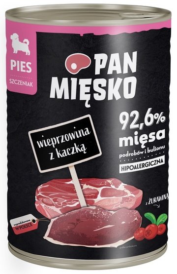 PAN MIĘSKO Wieprzowina z Kaczką Szczenięta - mokra karma dla psa - 400g