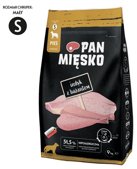 Pan Mięsko Karma sucha dla psa INDYK BAŻANT WARZYWA Małe rasy Chrupki S 9kg