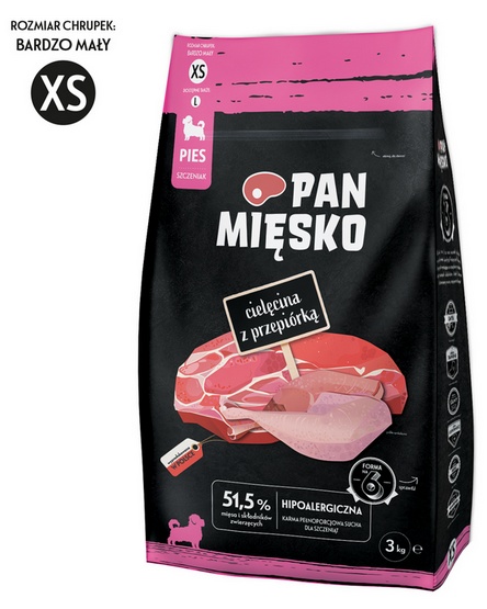 Karma dla psa PAN MIĘSKO Cielęcina z przepiórką XS 3 kg
