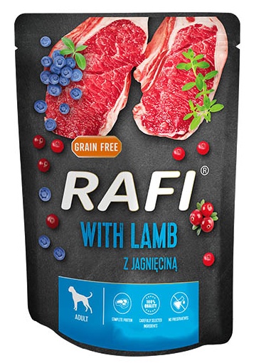 Rafi z jagnięciną dla psa saszetka 300g czarne opakowanie)