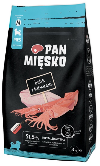 Karma sucha dla psa Pan Mięsko Indyk z kalmarami chrupki M 3 kg (szczeniak)