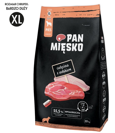 Pan Mięsko Karma Sucha Dla Psa Cielęcina Z Indykiem 9kg Chrupki Rozmiar XL
