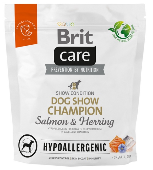 Brit Care Hypoallergenic Dog Show Champion Łosoś Śledź Sucha Karma Dla Psów Wystawowych 1kg