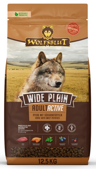 WOLFSBLUT Wide Plain Active sucha karma dla aktywnych psów dorosłych z koniną i słodkimi ziemniakami 12,5 kg -