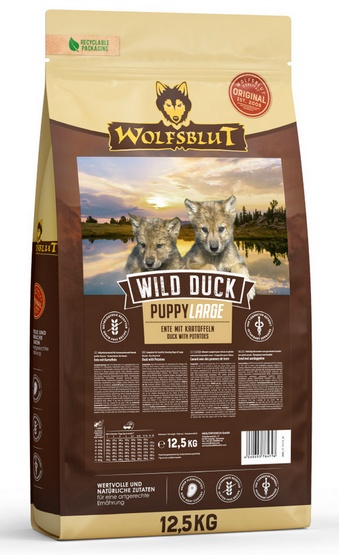 WOLFSBLUT Wild Duck Large Breed Puppy sucha karma dla szczeniąt dużych ras z kaczką 12,5 kg -