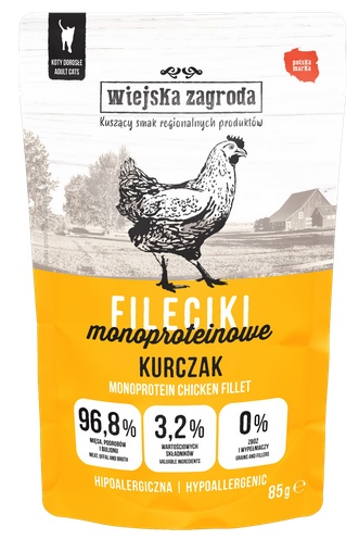 Wiejska Zagroda Karma mokra dla kota Fileciki Kurczak (dorosły) 85g (12 szt/op)