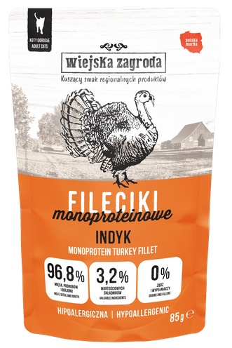 Wiejska Zagroda Karma mokra dla kota Fileciki Indyk (dorosły) 85g (12 szt/op)