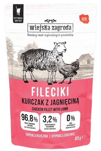 Wiejska Zagroda Karma mokra dla kota Fileciki Kurczak z jagnięciną (dorosły) 85g (12 szt/op)