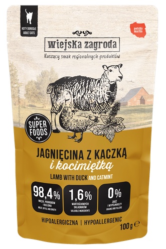 Wiejska Zagroda Karma mokra dla kota Jagnięcina z kaczką i kocimiętką (dorosły) 100g (12 szt/op)