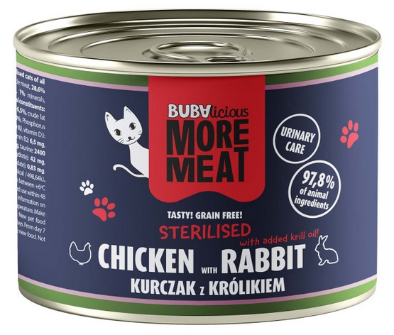BUBAlicious Kot More Meat Sterilised kurczak i królik puszka 185g