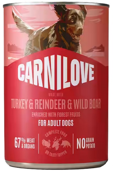 CARNILOVE Dog Can Turkey and Reindeer and Wildboar 400g pasztet z indykiem, reniferem i dzikiem dla dorosłych psów