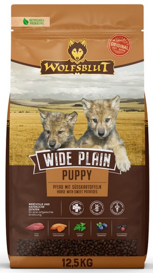 WOLFSBLUT Wide Plain Puppy sucha karma dla szczeniąt alergików z koniną i słodkimi ziemniakami 12,5 kg -
