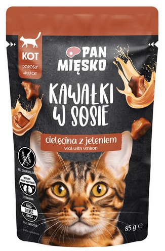 Karma dla kota PAN MIĘSKO Kawałki w sosie Cielęcina z jeleniem 85 g