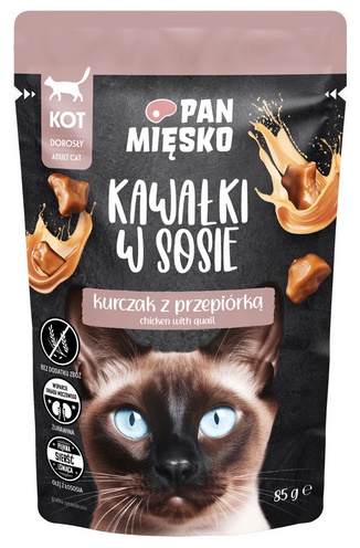 Karma dla kota PAN MIĘSKO Kawałki w sosie Kurczak z przepiórką 85 g