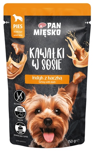PAN MIĘSKO Kawałki w sosie Indyk z kaczką (dorosły) - Karma mokra dla psa - 150g