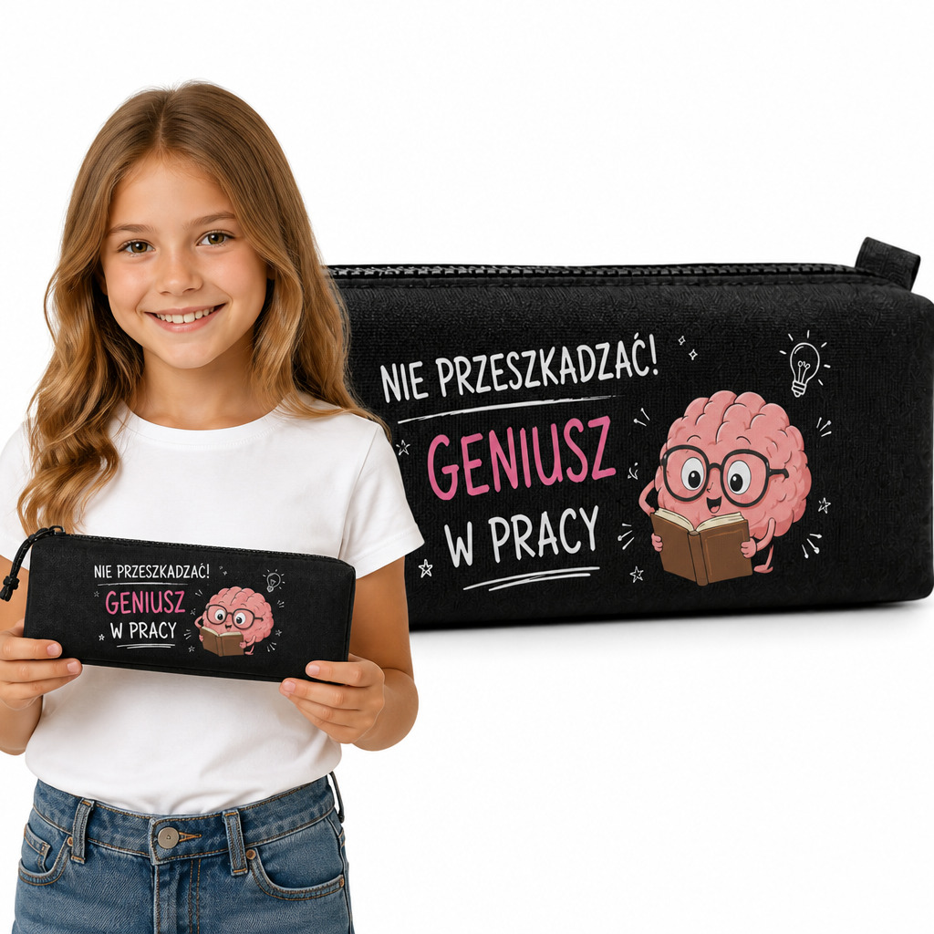 SZKOLNY PIÓRNIK CZARNY Z ZABAWNYM NADRUKIEM NIE PRZESZKADZAĆ PREZENT