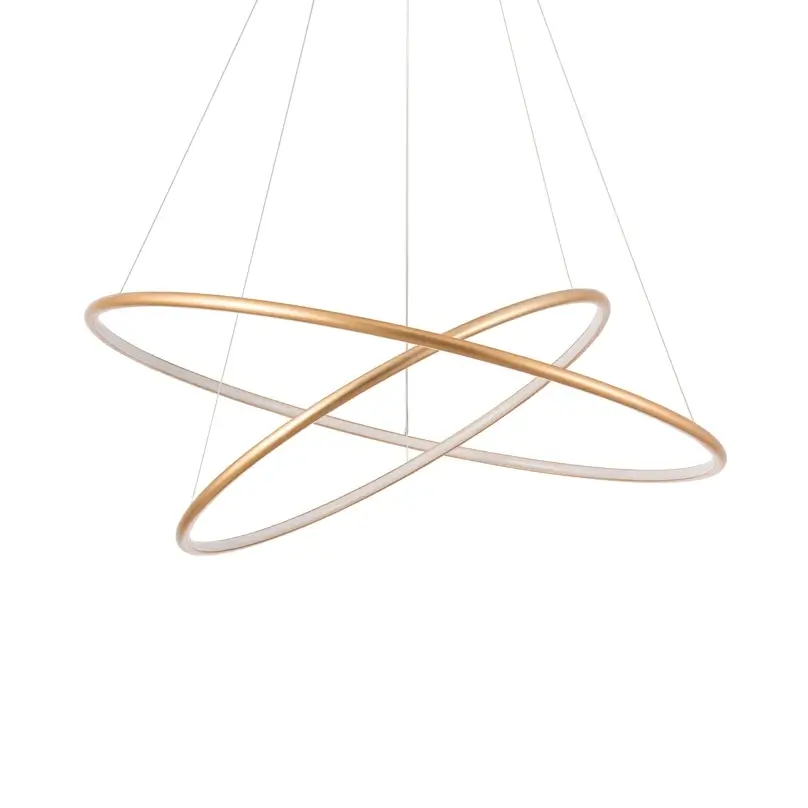 Złota lampa wisząca podwójna LED 53W 3000K ringi pierścienie do jadalni barwa ciepła SLD/000010/3000/G