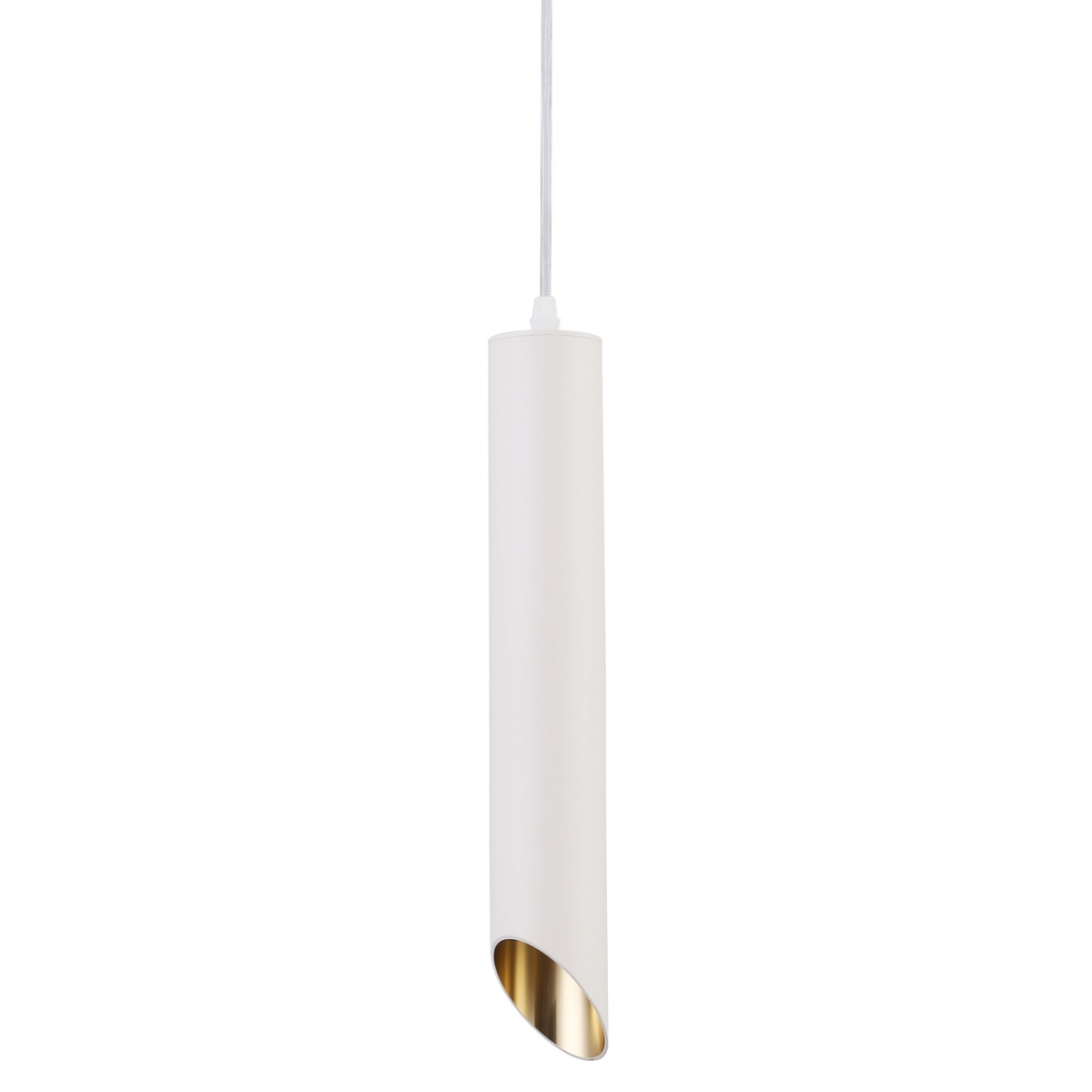Wisząca lampa tuba ścięta nad stół metalowa biała złota Lipari OUTLET
