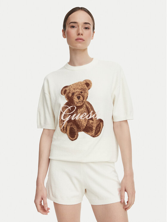 Guess T-Shirt O6BR03 Z1145 Kremowy Regular Fit
