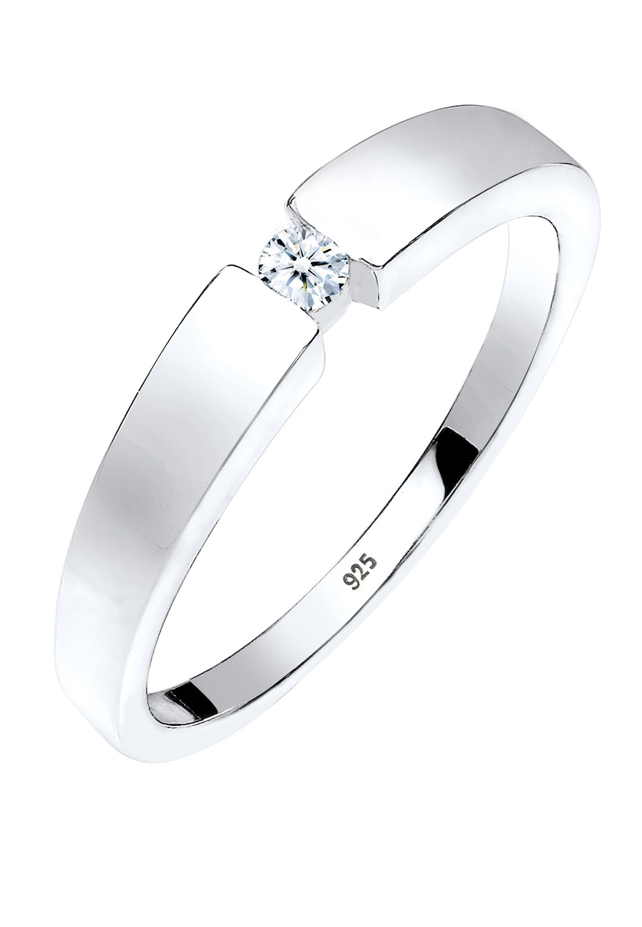 Elli DIAMONDS Damski klasyczny pierścionek z diamentem (0,06 ct.) ze srebra próby 925 Sterling Silver Pierścionki 1 ct