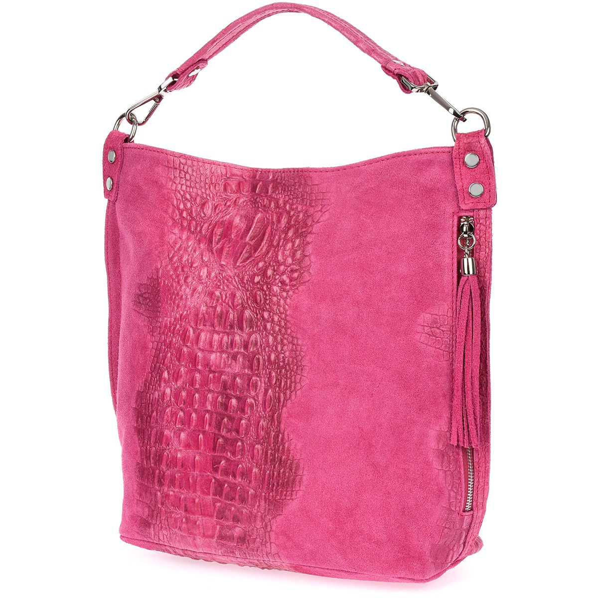 Fuksjowa torebka skórzana zamszowa shopper W10