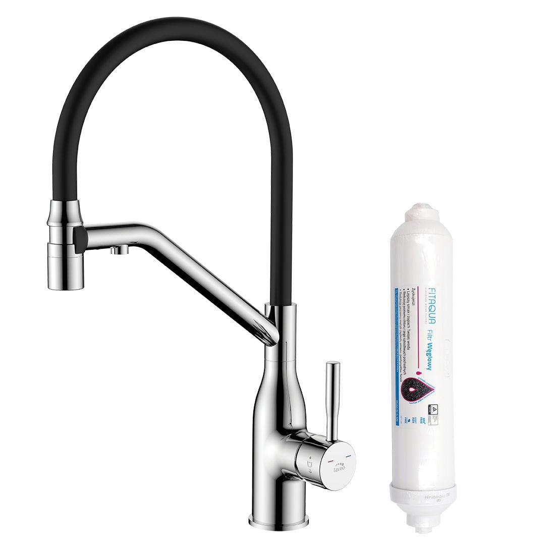 Laveo Bateria kuchenna Colina Eco z ruchomą elastyczną wylewką z systemem filtrującym chrom/czarny BC2B778D